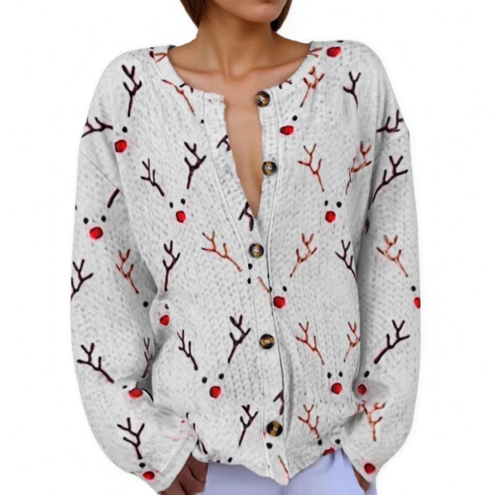 Christmas Cardigan Sweaters for Women Trendy Button Up Plus Size Cardigan Ugly Xmas Fall Long Sleeve Cable Knit