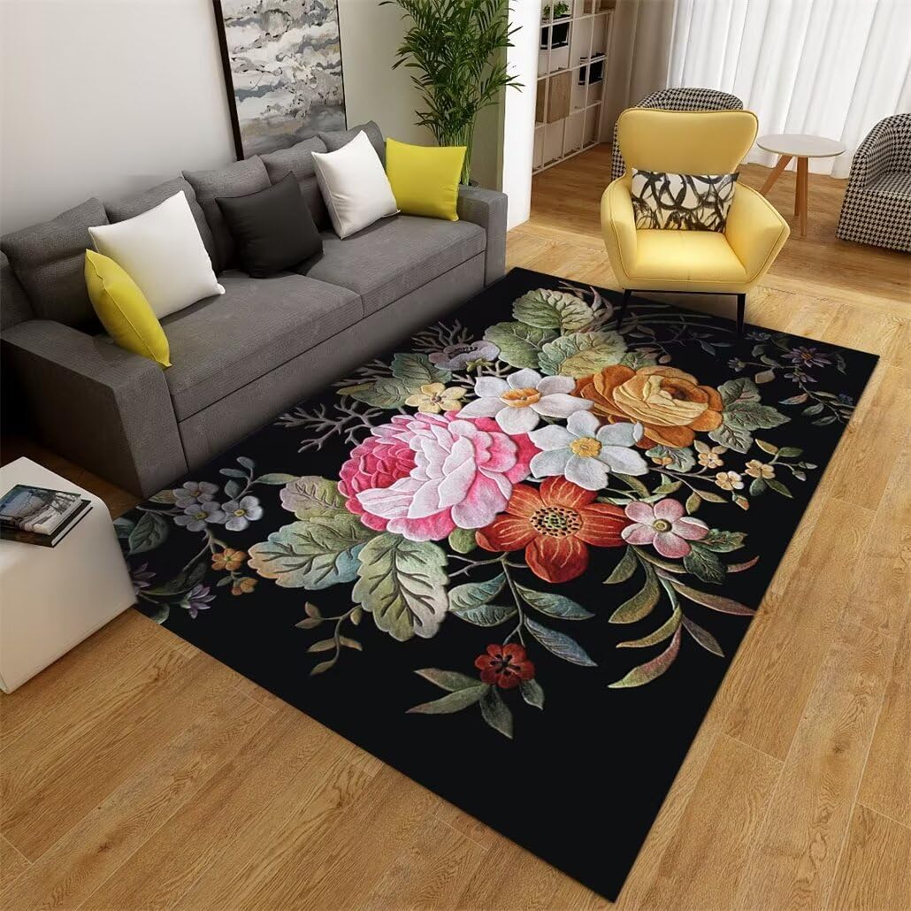 Tapis à poils bas noir 200x300CM lavable pour salon et enfant