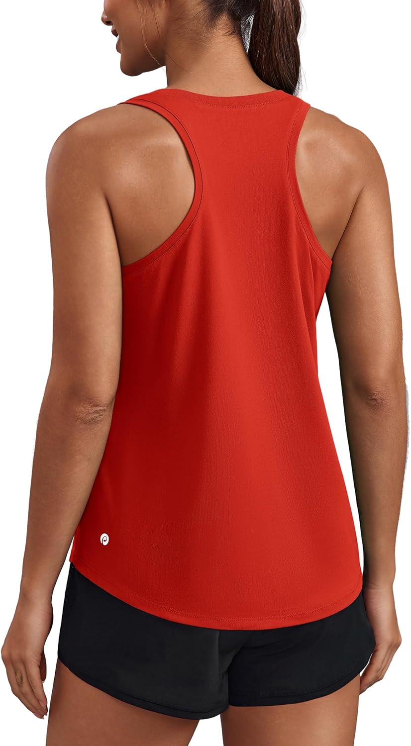 PINSPARK Soft Workout Tank Tops for Women UPF 50+ U Neck Athletic Shirts Quick Dry Racerback Yoga Running Gym Muscle Tank