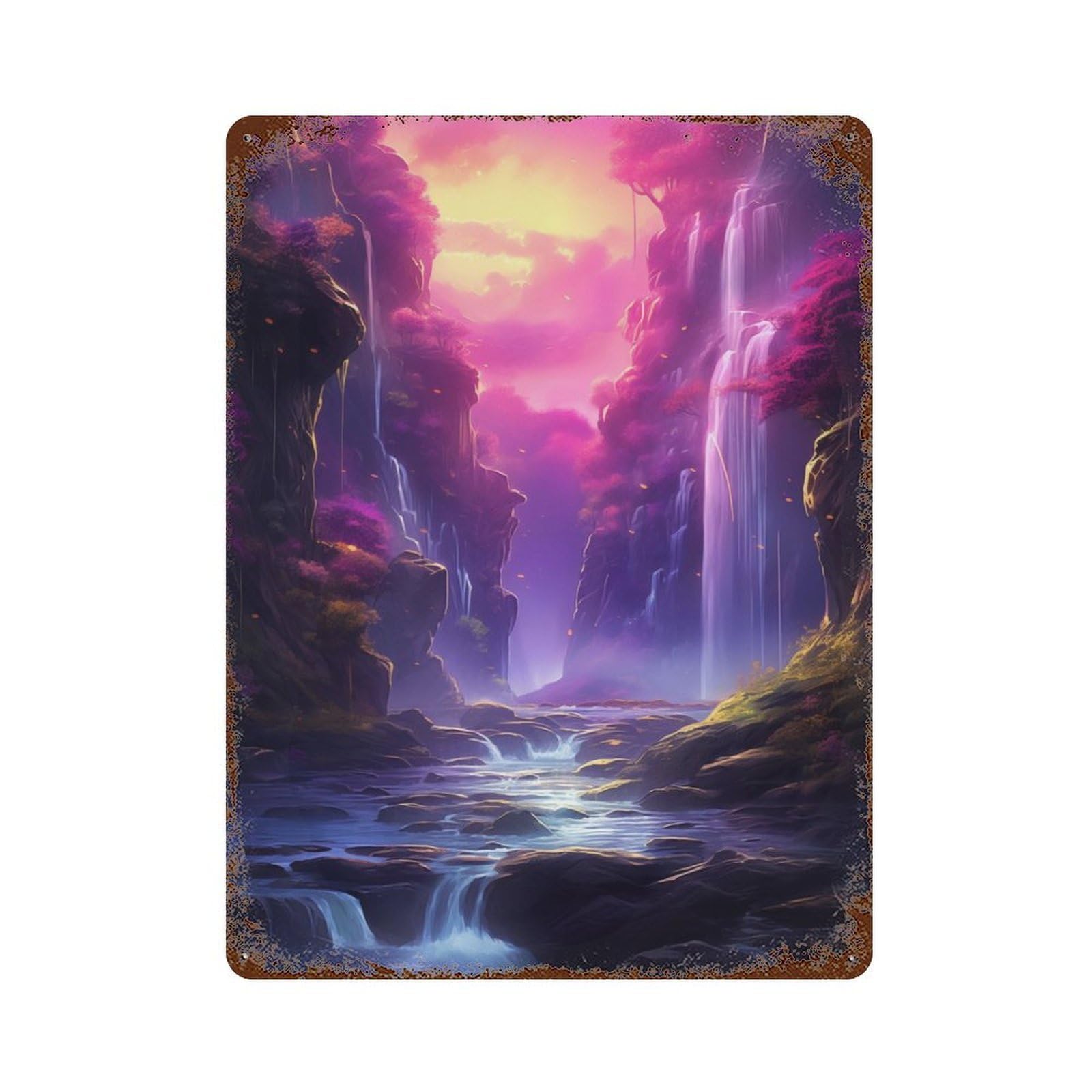 Purple Fantasy Waterfall Rust Effect Tin Sign 15.7"x11.8", Ideal for Farmhouse, Kitchen And Entryway Decor