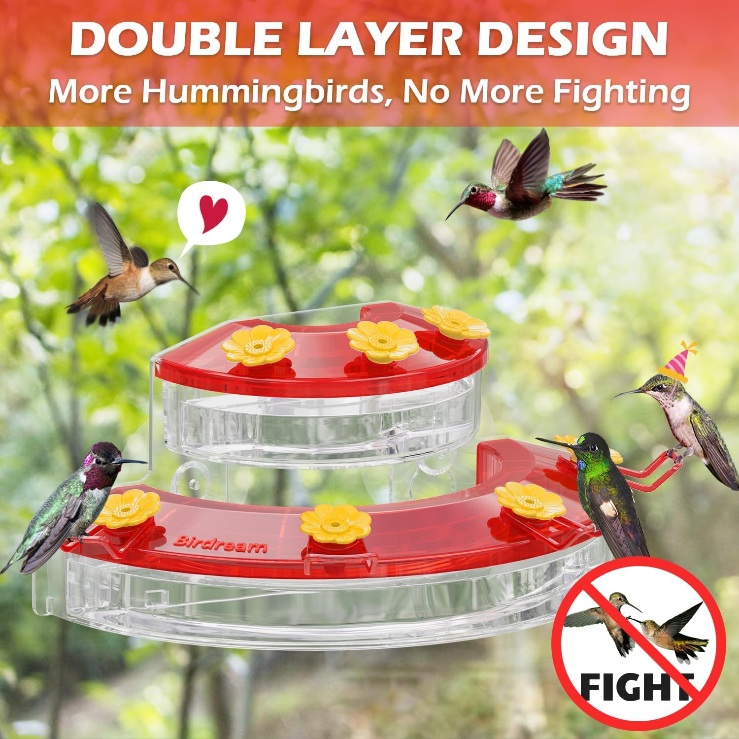 Birdream 2 Pack Window Hummingbird Feeders for Outdoors, with Strong Suction Cups & 7 Feeding Ports, Easy to Refill and Maintain, Gift for Bird Lover, Plastic Bird Feeder, 10oz Per Pack - Red - Image 3