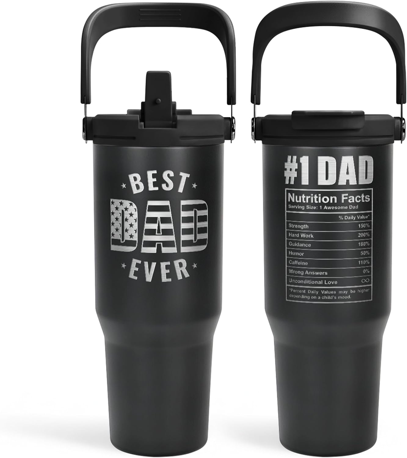 Best Dad Ever Tumbler 30oz with Carry Handle, Stainless Steel Insulated Tumblers Travel Cup with Flip Straw Lid, Gifts for Dad from Daughter Son, Dads Gift for Birthday Christmas Fathers Day