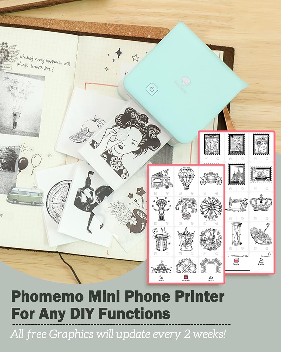 Phomemo 300dpi Mini Photo Printer- M02 Pro Pocket Thermal Bluetooth Printer Compatible with iOS and Android, for Photo Printing, Plan Journal, DIY Cards, List, Travel, Work and Study, Cyan