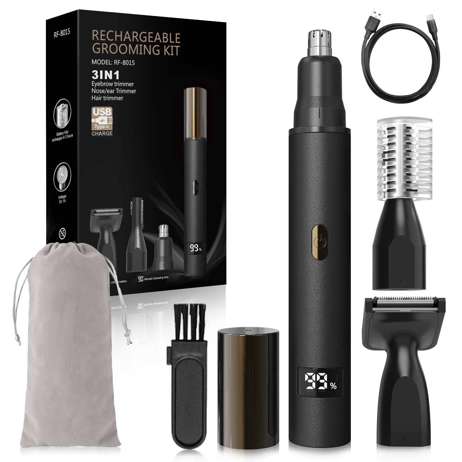 3-in-1 Nose Hair Trimmer for Men Women Electric Ear and Nose Hair Trimmer Eyebrow Trimmer USB-C Rechargeable Facial