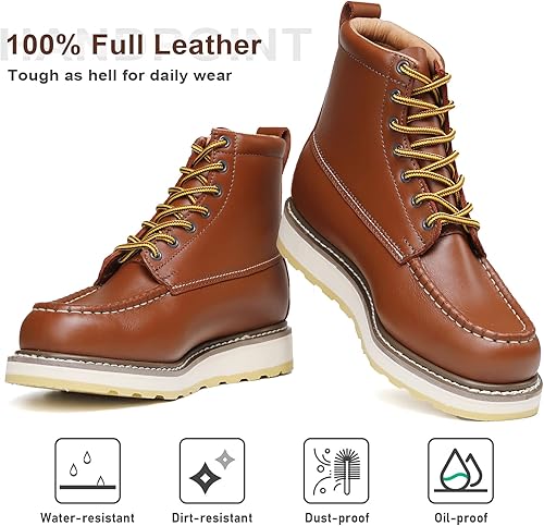 Miniatura 2 de HANDPOINT Mens Classic SureTrack 6 Leather Soft Toe Slip Resistant Durable Breathable Brown Work Boot 84994