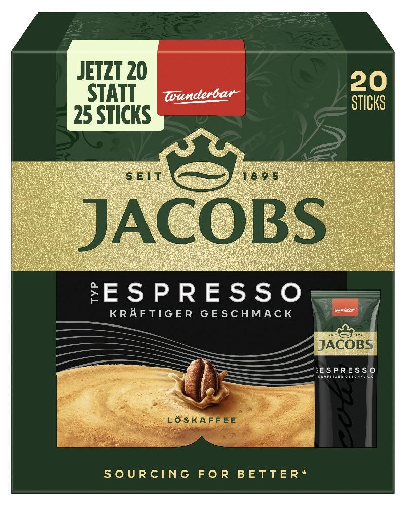 Espresso Instant Coffee Sticks, 25 Single Servings