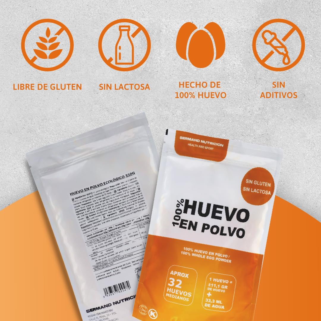 Bio-Eipulver (350 g) | Ökologische Eier | Getrocknetes Ei | Ohne Zusatzstoffe | Laktosefrei | Glutenfrei | Im wiederverschließbaren Zip-Beutel