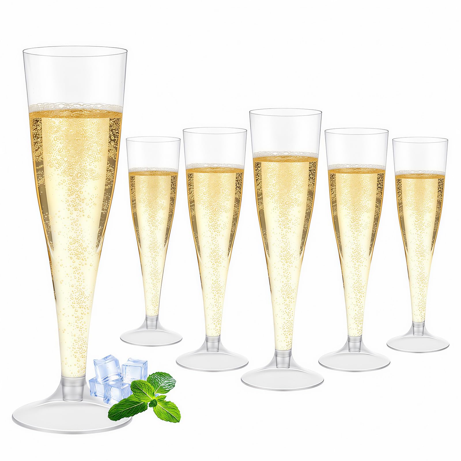 Plastic champagne glasses,reusable plastic champagne glasses for garden, wedding anniversary, showers, parties, transparent (50 Transparent 135 ML)