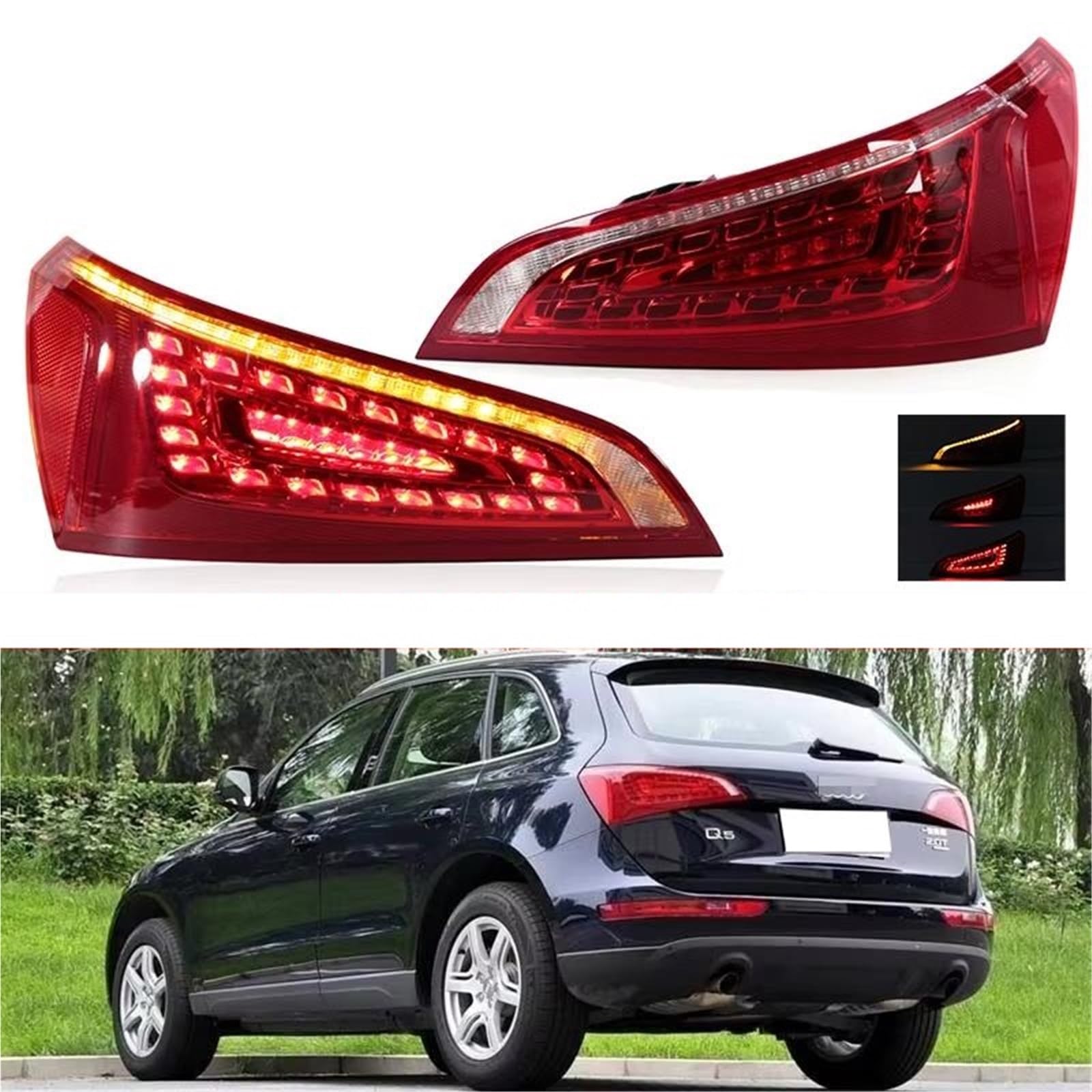 Lampa tylna zespolona Zestaw tylnych świateł LED do Audi Q5 2010 2011 2012 Tylne światło samochodu Tylne światło Kierunkowskaz Stop Lampa hamulcowa tylne światła LED(1pcs for Left light)