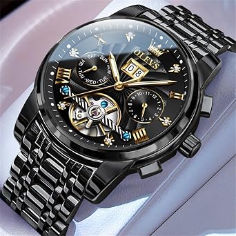 OLEVS Men's Automatic Watch Self-Winding Skeleton Tourbillon Luxury Diamond Business Dress Date Wrist Watch Men Waterproof Luminous