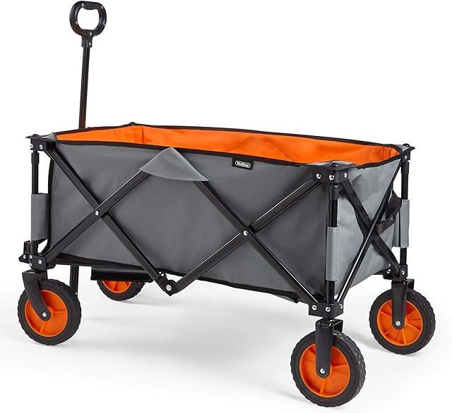 VonHaus Garden Cart  Collapsible Trolley, Trailer, Truck, Utility Wagon with Lining, Steel Frame, Breaks, Telescopic Handle, 70kg Weight Capacity  Heavy Duty for Outdoors, Festivals, Tools, Plants
