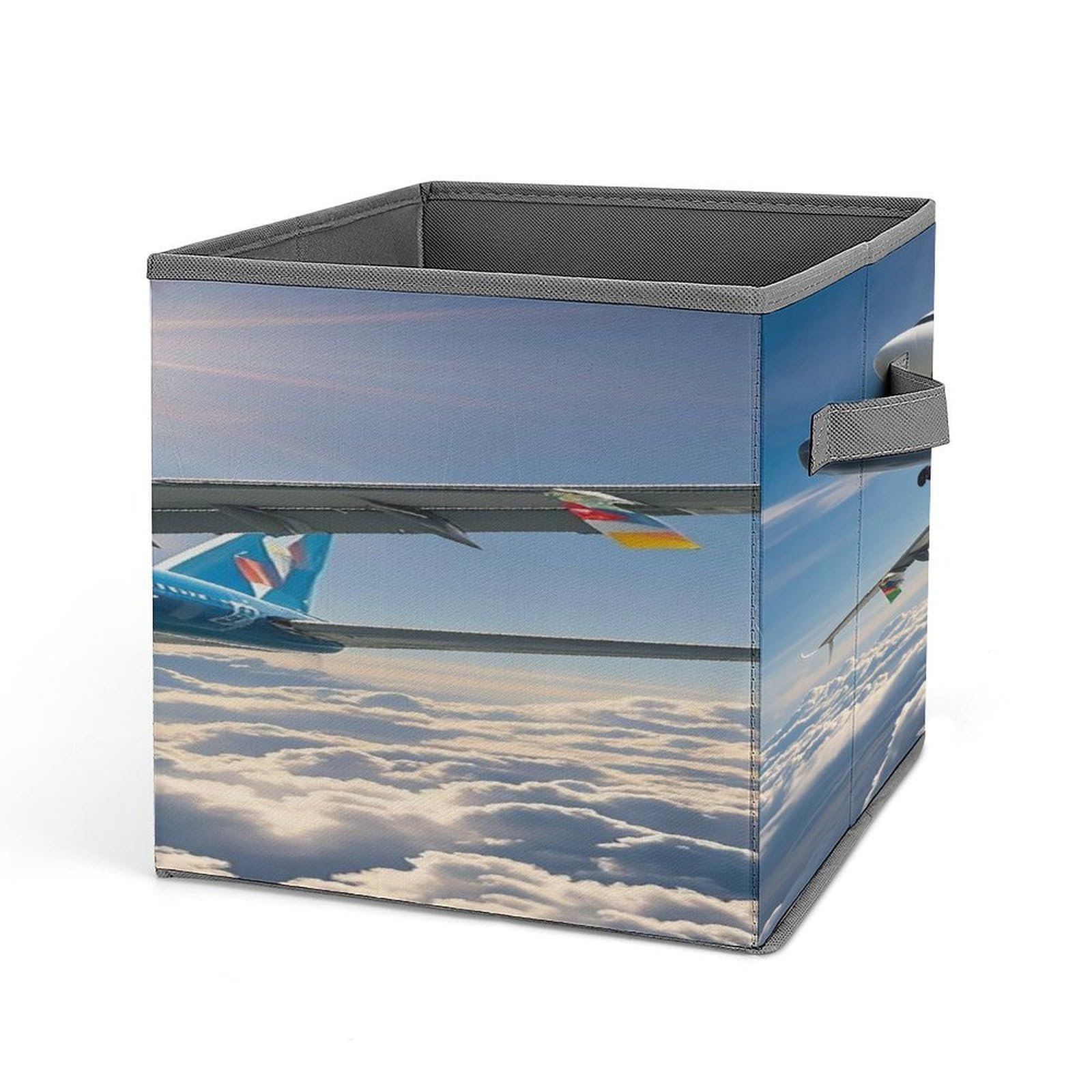 FekiLoot Airplane Folding Storage Bins with Handles Large Fabric Storage Cube Storage Organizer Heavy Duty Closet Organizer Sturdy Collapsible Bin Foldable Baskets