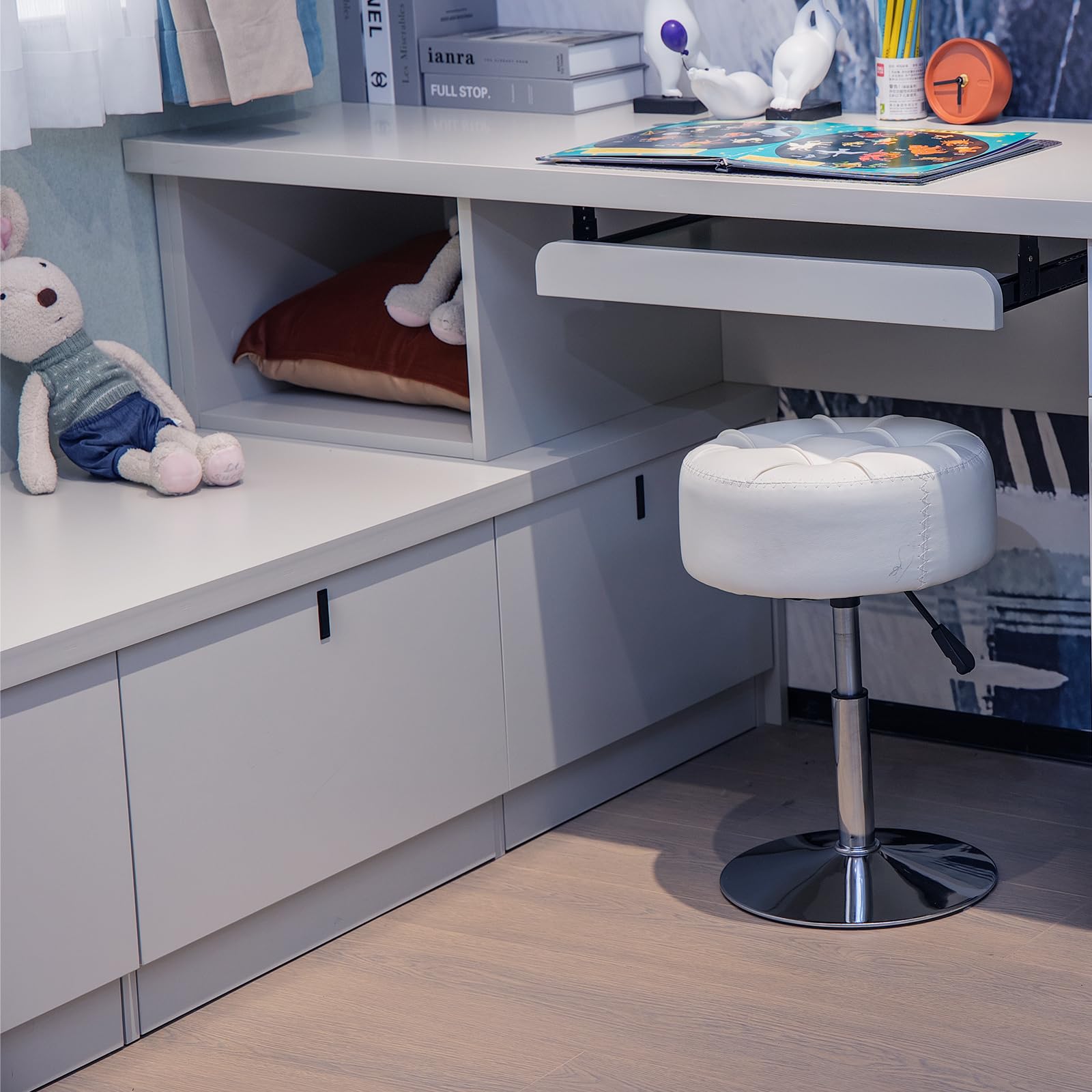 Durfii Adjustable 360° Swivel Vanity Stool with Faux Leather for Makeup Room, Bathroom, Living Room and Ottoman