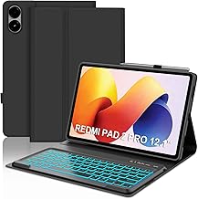 IVEOPPE Keyboard Case for XIAOMI Redmi Pad 2 Pro 2025/Redmi Pad Pro 2024 12.1 Inches, Detachable Bluetooth Backlit Spanish Keyboard Layer with Pen Holder, Black