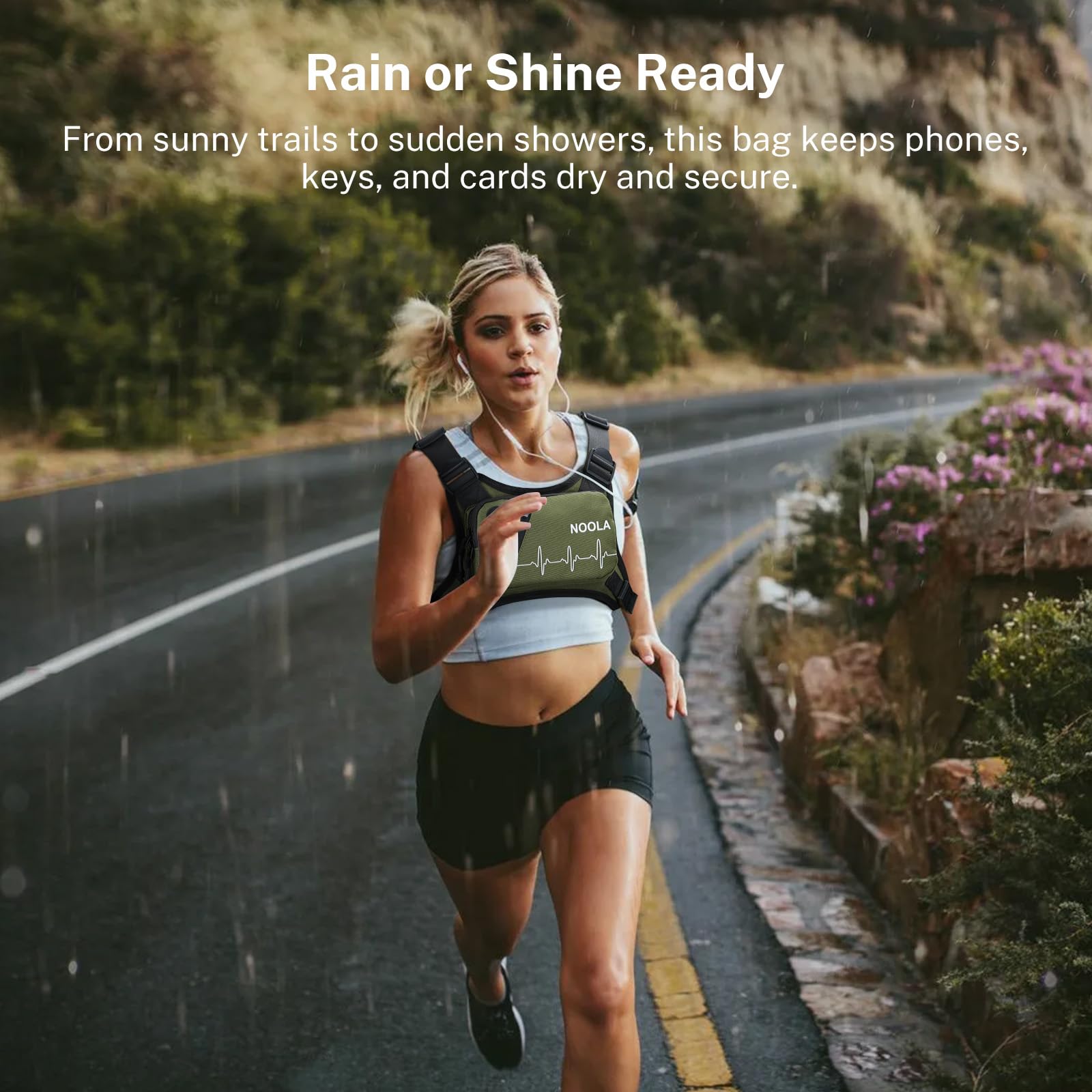 NOOLA Paquete de pecho, chaleco reflectante para correr para mujeres y hombres, bolsa de pecho ligera con soporte para teléfono, accesorios para correr