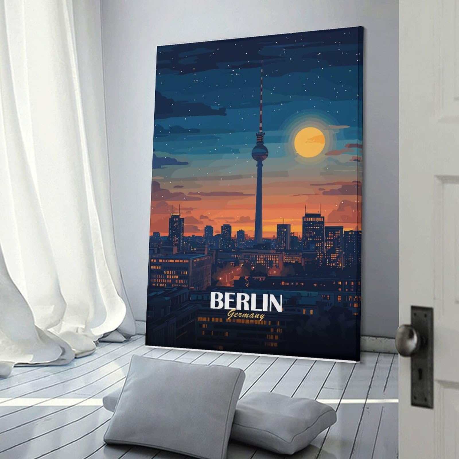 Junmoney Frame-Style-5 Canvas Wall Picture Berlin Germany Cityscape, 20X30inch(50X75cm), For Bedroom, Lounge Or Dressing Area, Stylish Decor For A Restful Room Update