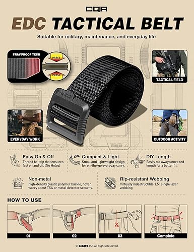 Miniatura 5 de CQR - cinturón táctico, cinturón resistente, estilo militar, correa de nailon, hebilla de liberación rápida.