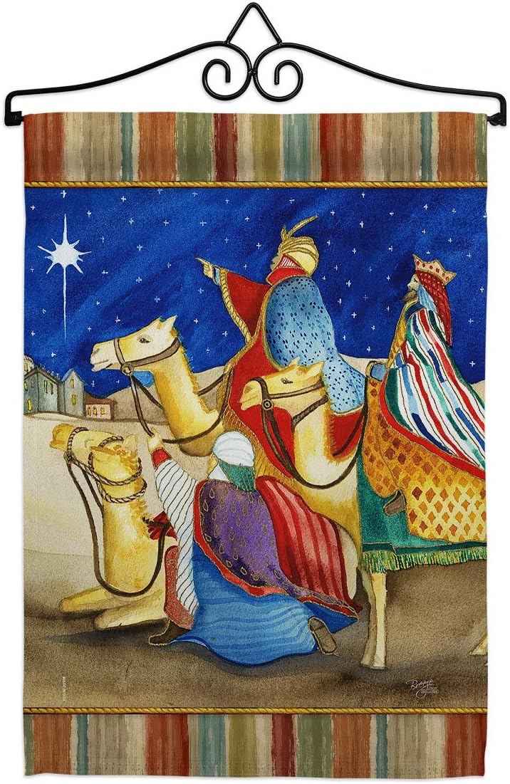 Three Kings Garden Flag Set Wall Hanger Wintertime Wise Men Star Baby JesusSeason Christian Small Decorative Gift Yard House Banner Made In USA 13 X 18.5