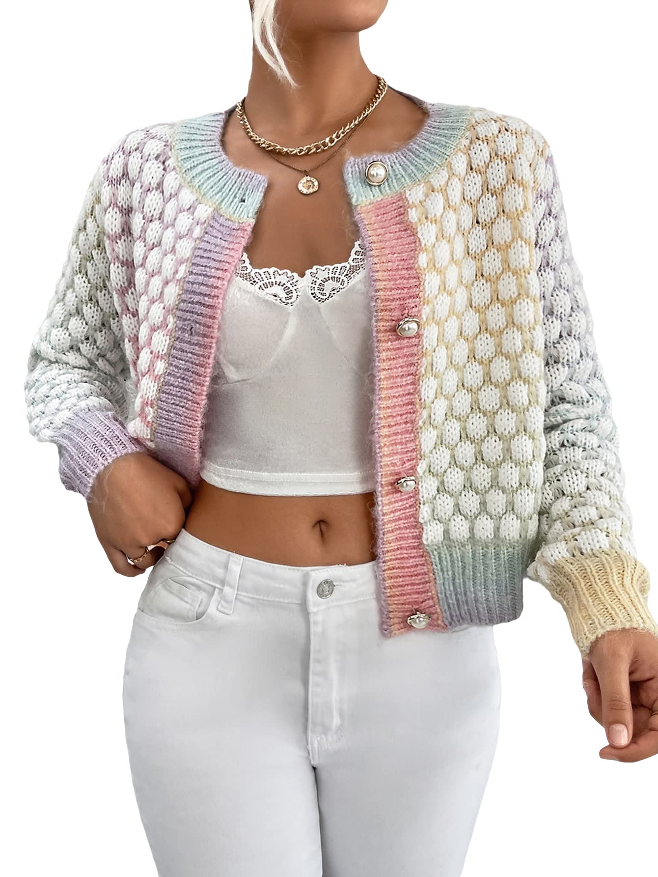 Floerns Women's Ombre Marled Knitwear Long Sleeve Button Front Cardigan