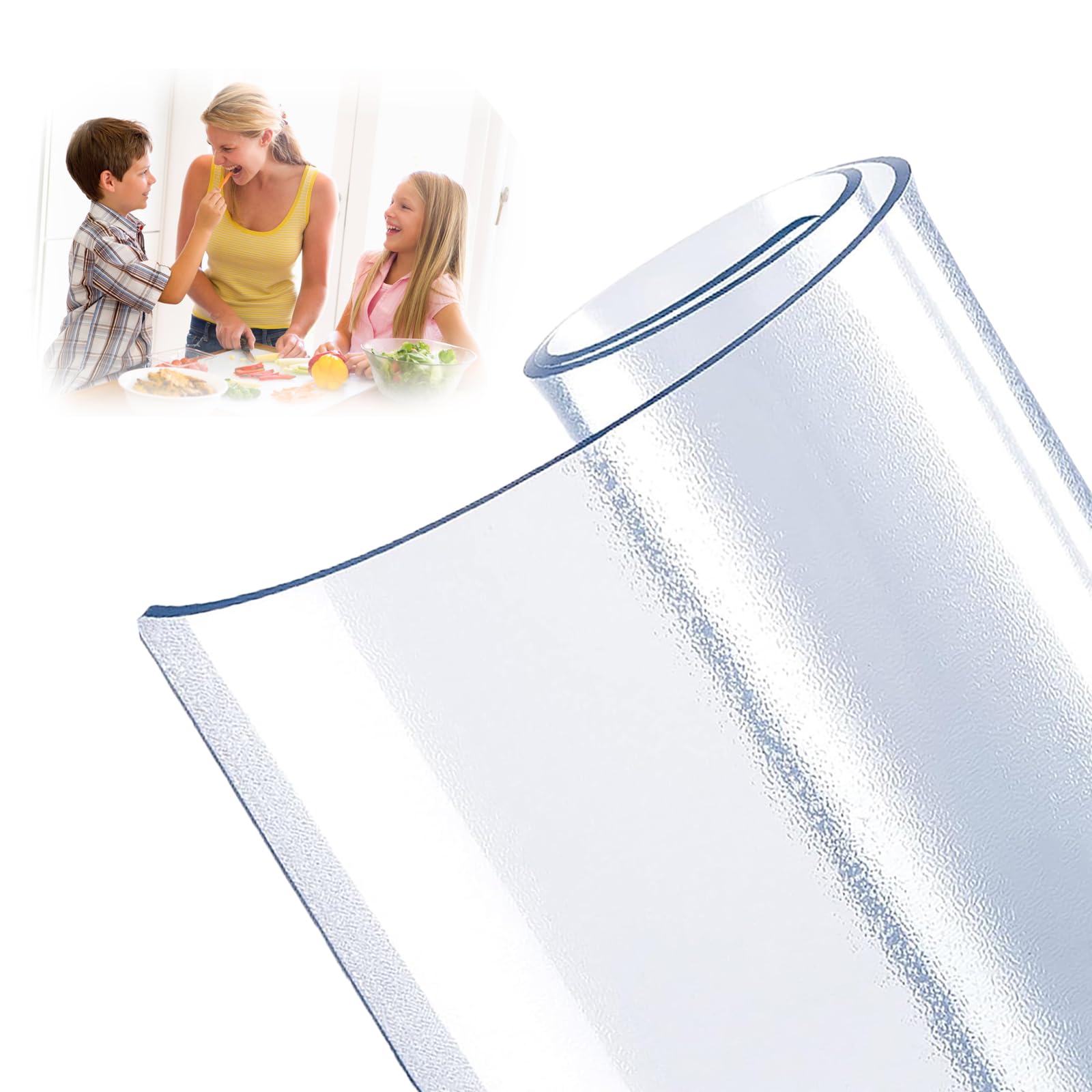 Table Protector, Transparent PVC Table or 2mm Thick Clear Plastic Cover for Frosted Tablecloth