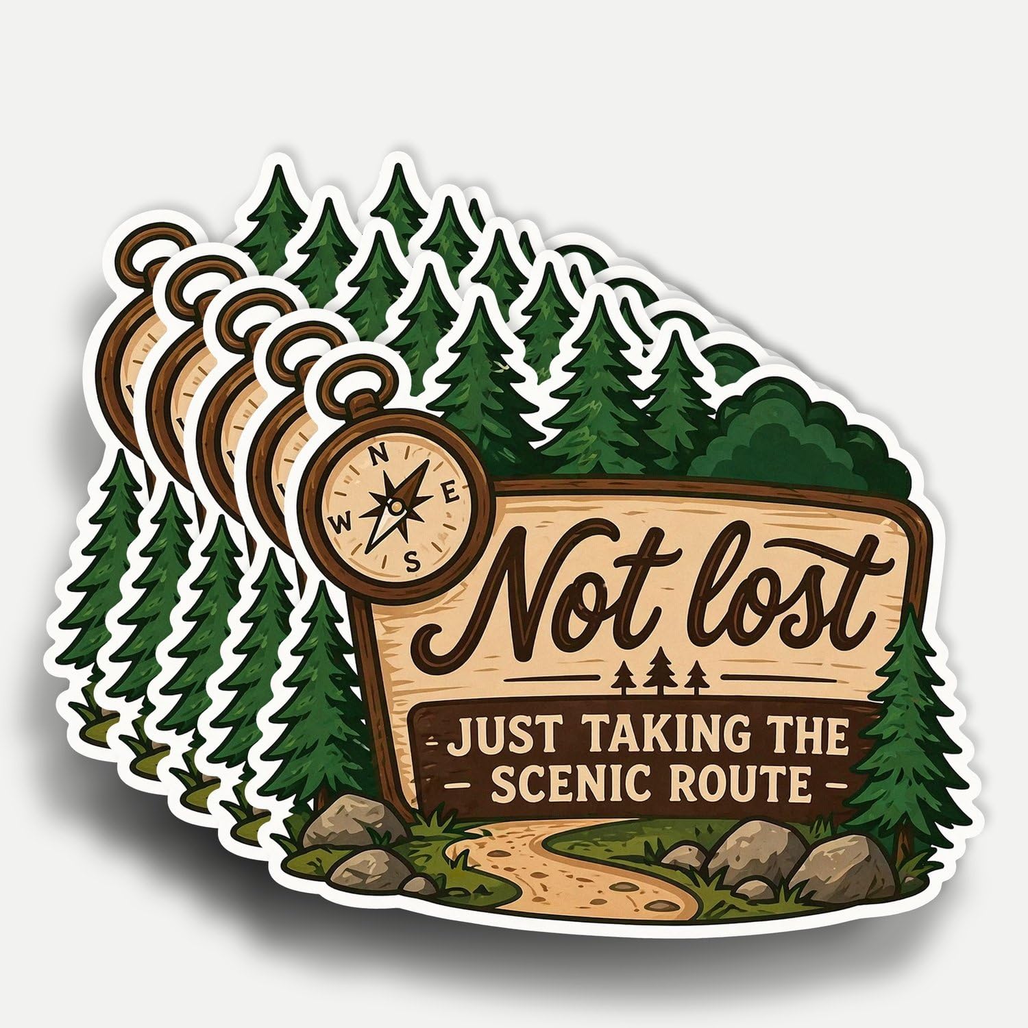 Photo 1 of (5Pcs) Not Lost Just Taking The Scenic Route Sticker 3 Inch, Outdoorsmen Hike Camp Waterproof Vinyl Decal for Water Bottle Laptop, Car, Phone, Book