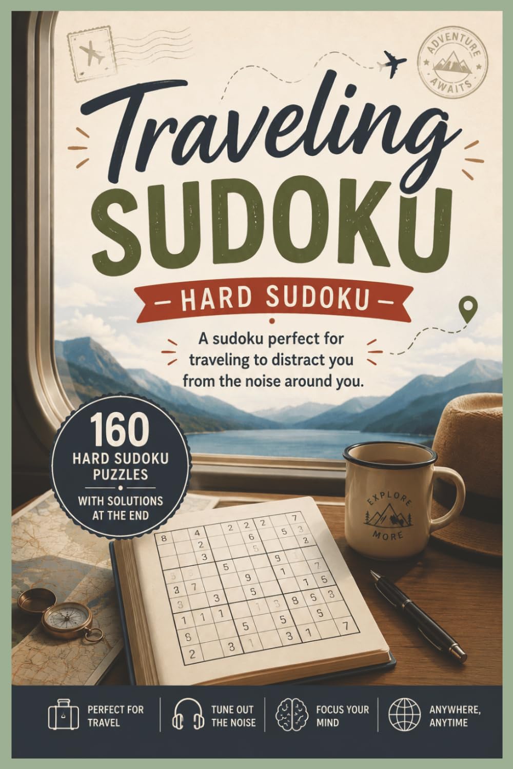 Traveling SUDOKU - Hard Sudoku: Hard Sudoku Puzzles | Distract Yourself while Traveling | 6x9 Inches, 120 Pages | 160 Puzzles | Solutions Included (SUDOKU for Overthinkers !)