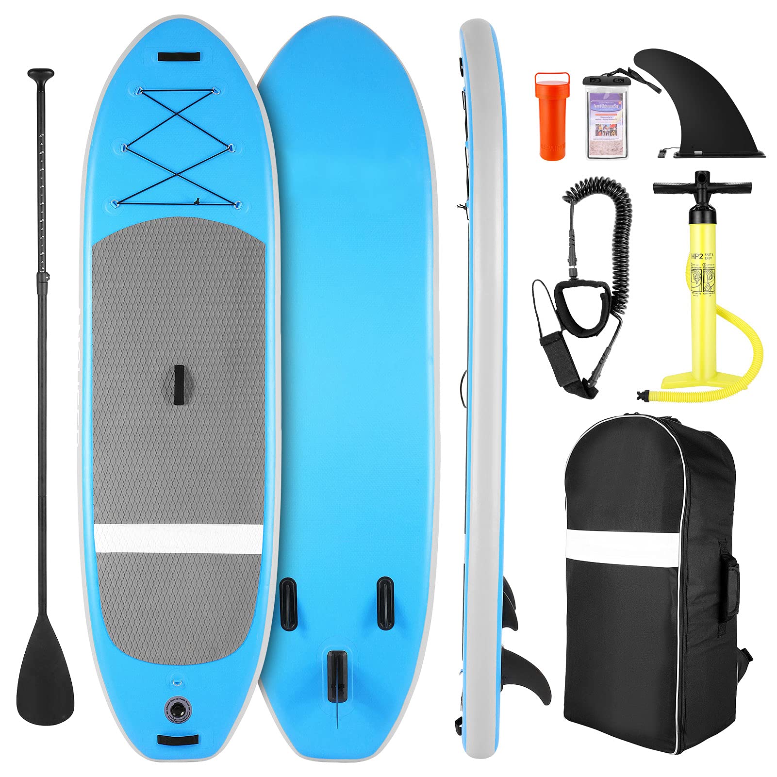 Tabla de surf hinchable de 305 cm con tabla antideslizante, tablas iSUP con kit completo, remo ajustable, correa, aleta, bomba de mano y mochila, para jóvenes y adultos