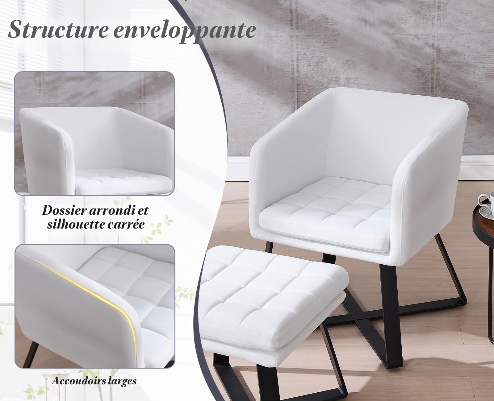 chairus Fauteuil de Salon avec Repose-Pied, Fauteuil Relax avec Pieds en Métal, Chaise Scandinave en Velours pour Salon, Chambre, Beige