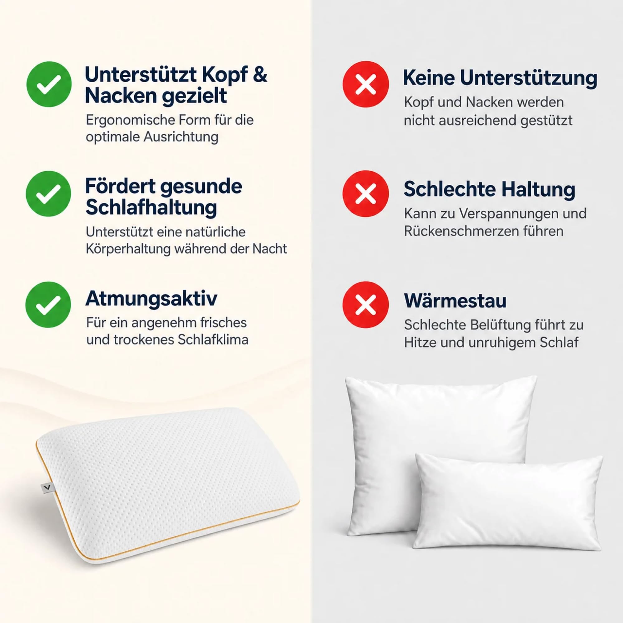 Air Comfort Flow+ Kopfkissen 60 x 40 cm – ergonomisches Memory Foam Kissen mit Luftkanälen, atmungsaktiv, formstabil, Höhenwahl 9 oder 12 cm (60 x 40 x 12 cm)