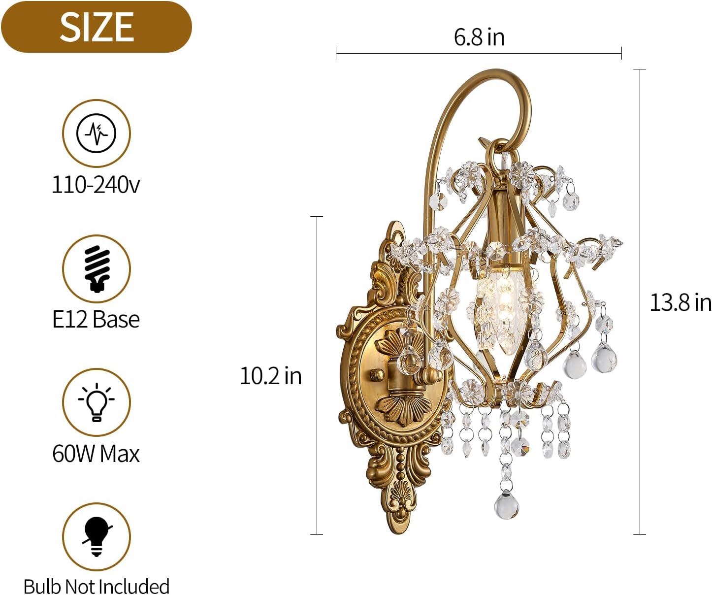 Gold Crystal Medieval European Style Wall Sconce Set
