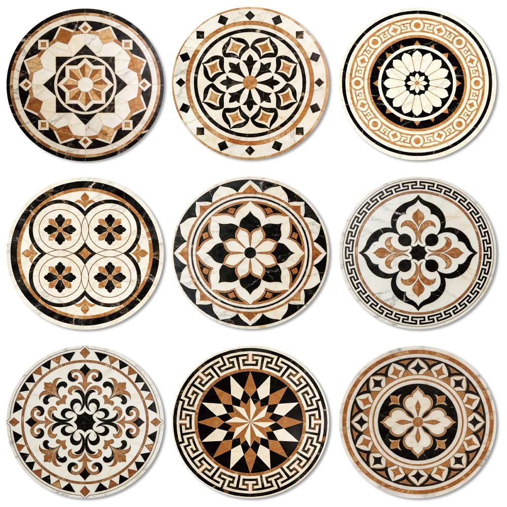 ANATTASOUL Bohemian Marble Pattern Wood Coasters Set of 9 for Coffee Table