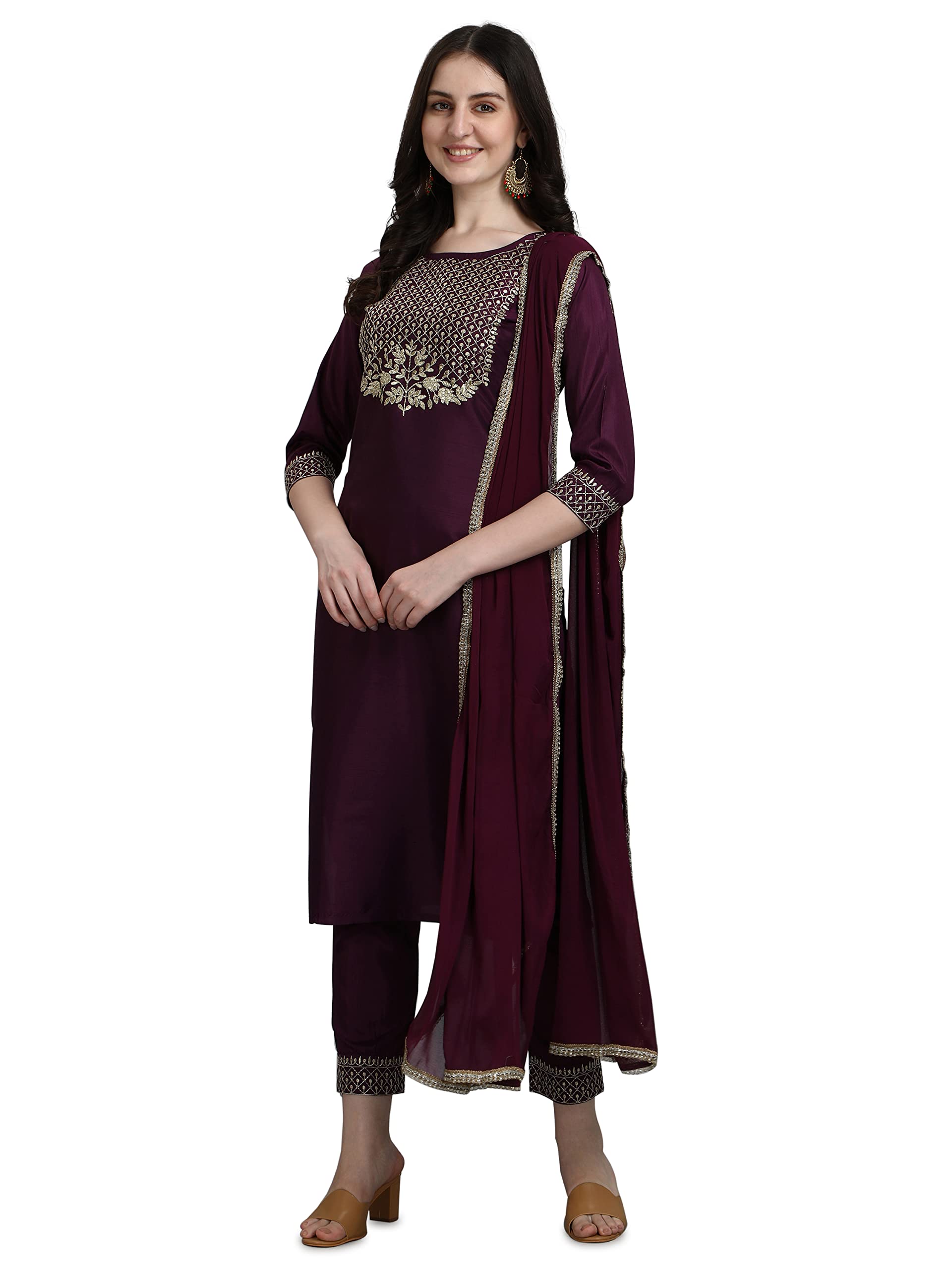 VredeVogel Women Rayon blend Straight Printed Kurta Set and Chiffon Dupatta Set