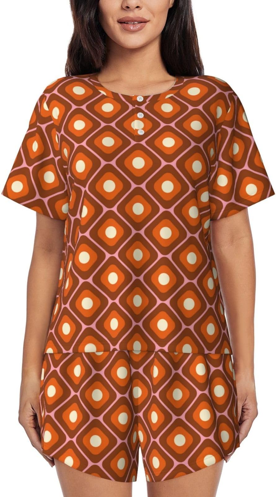 60s And 70s Aesthetic For Pajamas Sets For Women Short-Sleeved Pjs With Lounge Shorts Two Piece Sleepwear