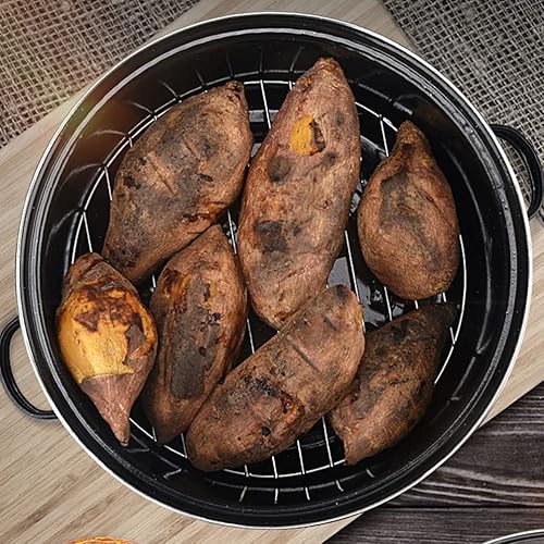 Miniatura 2 de Yardwe Sartén para asar redonda redonda asadora olla cubierta de esmalte sartén asador sartén asador olla pavo