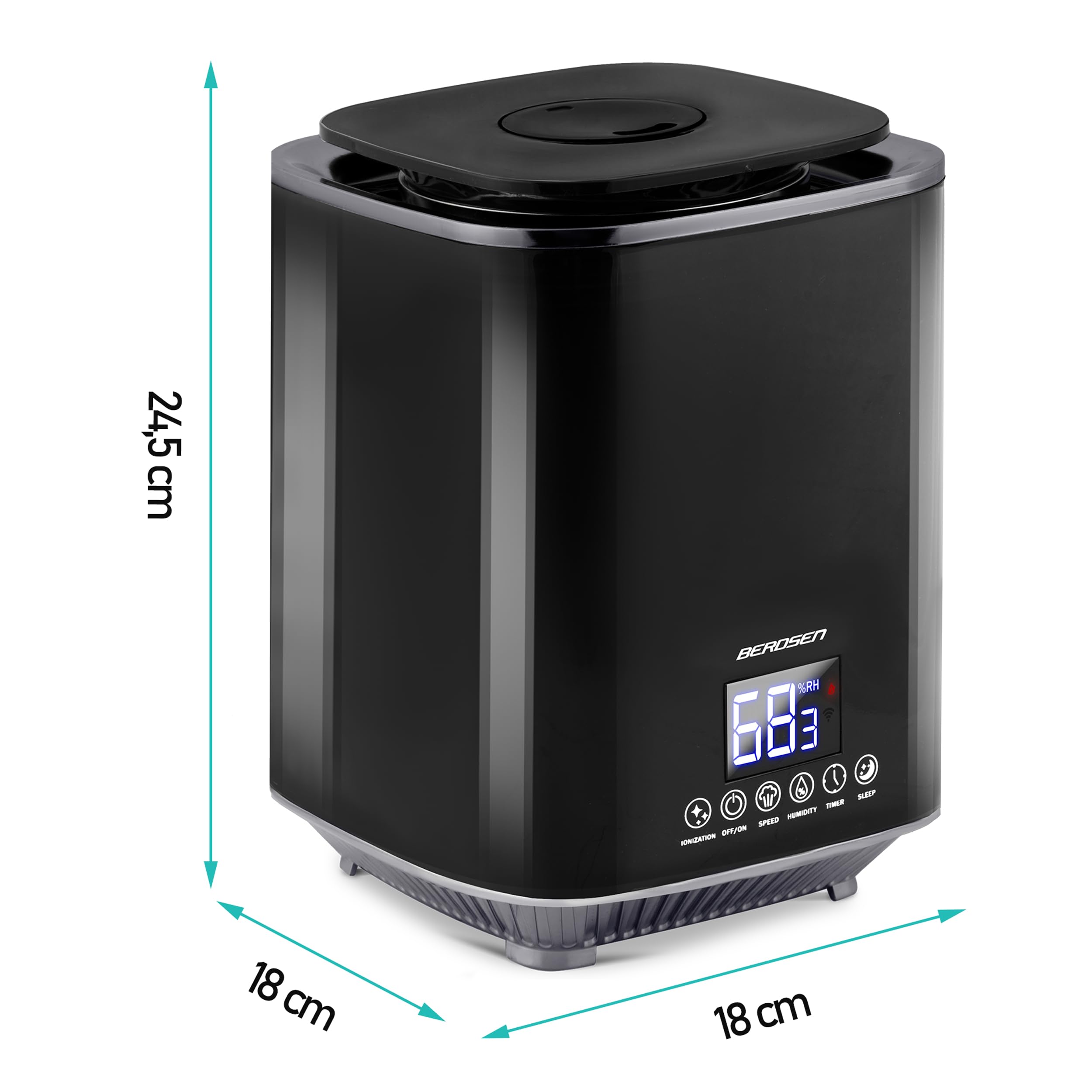 Berdsen Umidificatore Camera da Letto Umidificatore Ad Ultrasuoni Ionizzatore Aromaterapia Telecomando Umidificatore Camera Camera Camera Igrostato E Igrometro 2,6 L 3 Velocità Nero Grigio