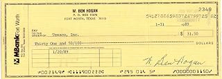 Ben Hogan Signed Check PGA Golfer Autographed Bank 1 ONE Check, Texas Texaco - Golf Cut Signatures