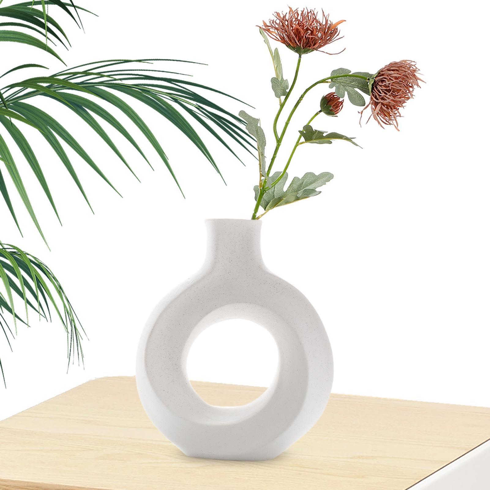 Vases décoration d'intérieur boho rond en céramique blanche pour salon