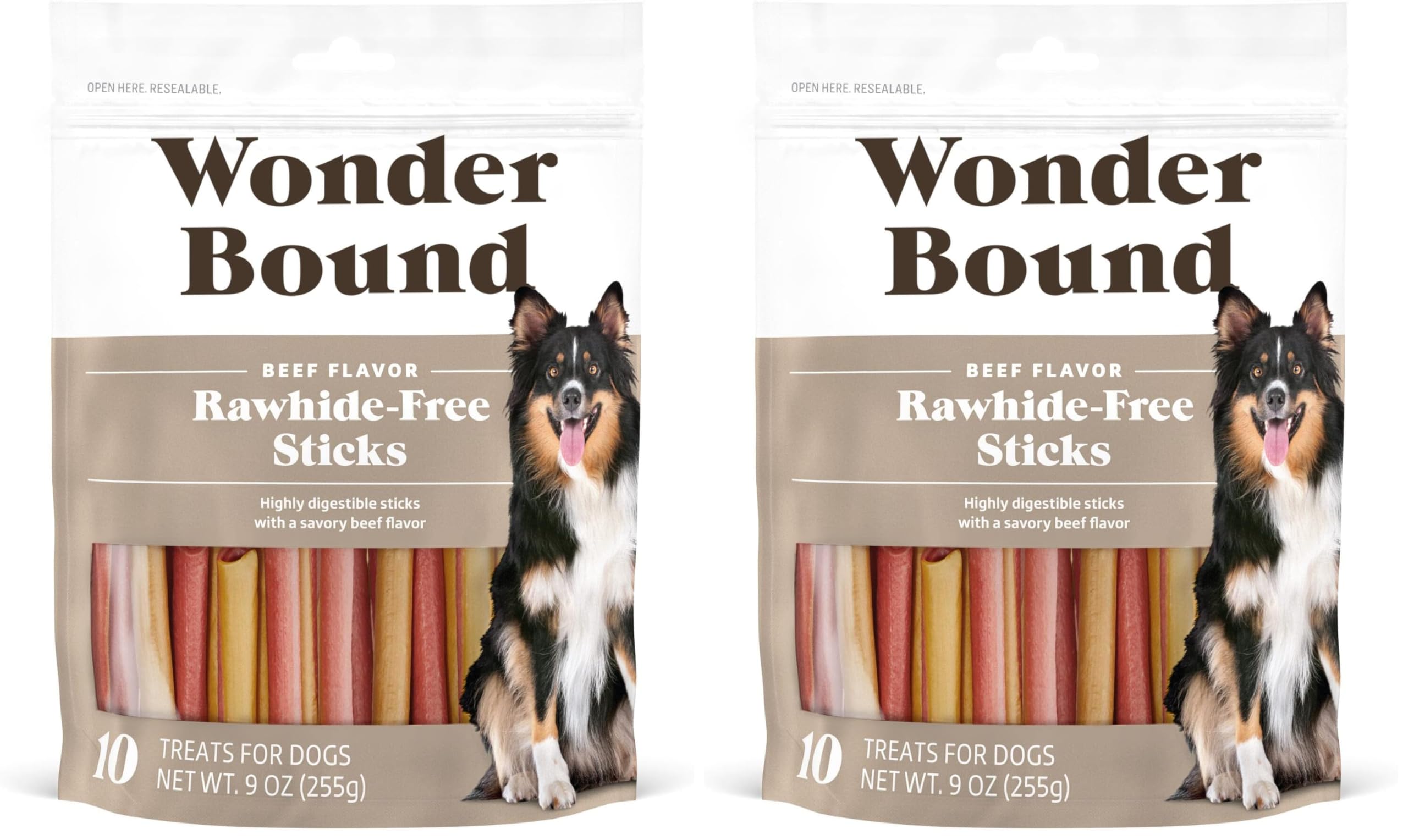Wonder Bound Beef Flavor Dog Treat Sticks, 10 Count | Rawhide-Free | Dental Health | Easy to Digest | 9 Oz Pack of 2