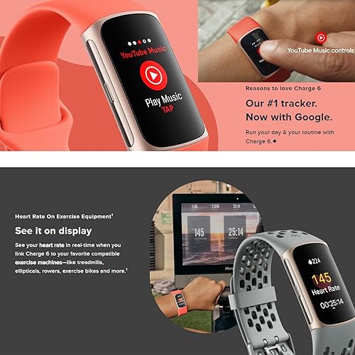 Miniatura 3 de Fitbit Charge 6 Fitness Tracker Watch con Google Apps (negro) Paquete con 3 correas de reloj cómodas de silicona PremGear 3, cable de carga de 3