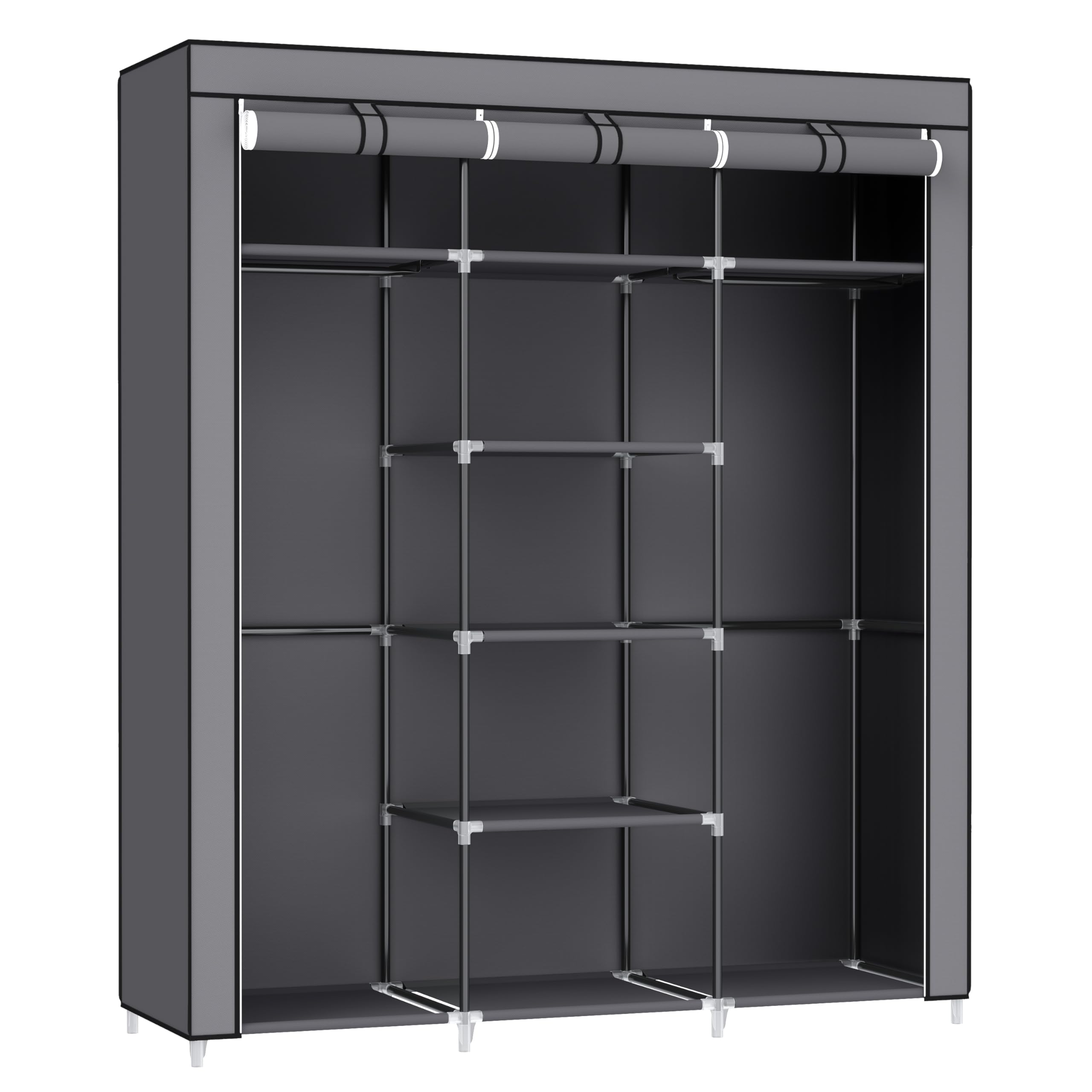 Songmics RYG12G Armoire de rangement en toile Gris 175 x 150 x 45 cm, tissu non tissé 95 g/m², tube métallique de 16 mm, connecteurs en plastique, 150 x 45 x 175 cm (L x W x H)