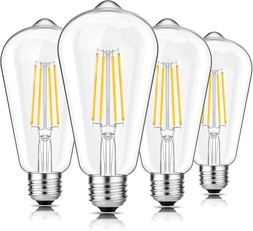 Svater Paquete de 4 bombillas LED Edison vintage equivalentes a 60 W, 6 W ST58 2700 K, bombillas de filamento LED antiguo blanco cálido, base
