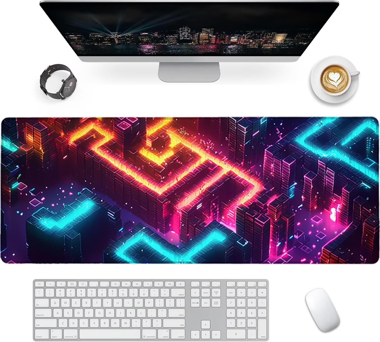 Lpfieonn Orange Farbe Großes Schreibtischunterlage, XXL Schreibtischunterlagen, Blau XXL Wasserdicht Gaming Mousepad mit Vernähter Rand und Rutschfeste Gummibasis, für Hause/Büro 120x60cm PF-2429