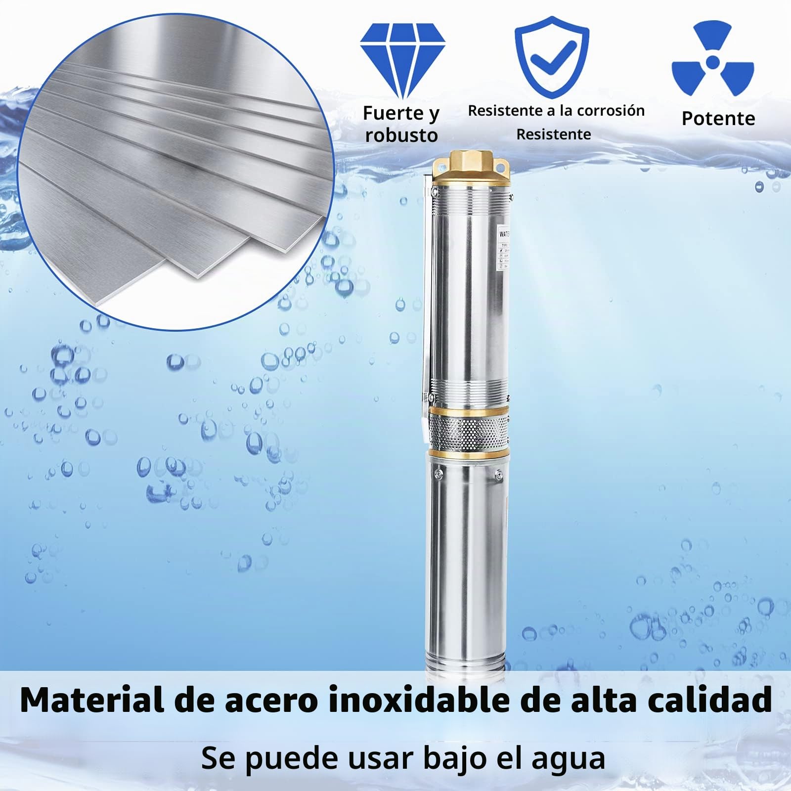 FIVMEN Bomba para pozos profundos, 230 V, Ø92 mm, acero inoxidable, con 0,75 kW de potencia, caudal de 4000 L/H, bomba de presión sumergible para carcasa de pozo