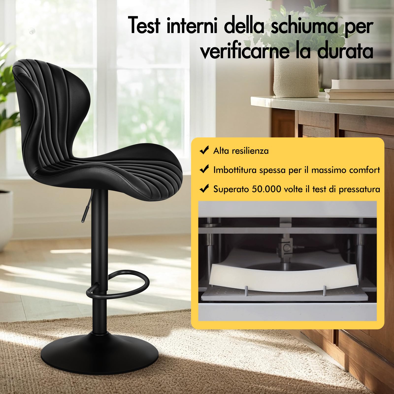 ALFORDSON Sgabello da bar, 2 pezzi, regolabile in altezza, per cucina, bar, sala da pranzo, girevole, altezza seduta 59-81 cm, Pelle PU, Nero