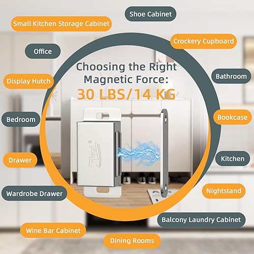 Miniatura 5 de Jiayi Pestillo magnético para gabinete, paquete de 4 pestillos magnéticos de 30 libras para puerta de armario, cierres magnéticos para puertas de