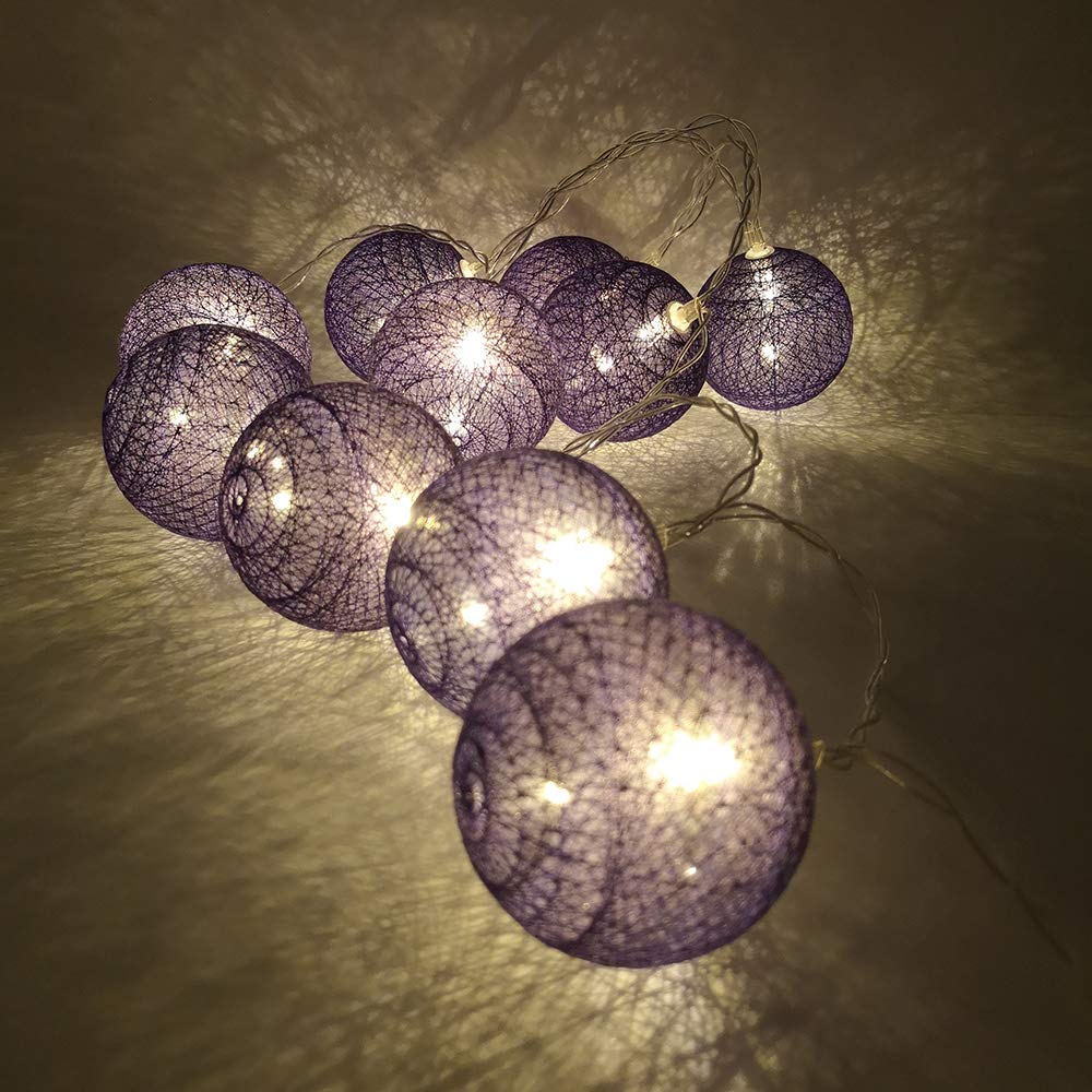 Cotton Ball LED String Lights 10pcs, DOTBUY Battery Operated Fairy Lights for Wedding Party Halloween Outdoor Indoor Decor Garlands Create Atmosphere (Grape purple,1.8M/10LED)