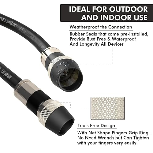 Vista 17 de Cable coaxial RG6 blanco de 50 pies con conector F, adaptador de extensión hembra F81, extensor de cable coaxial de alta velocidad de baja pérdida