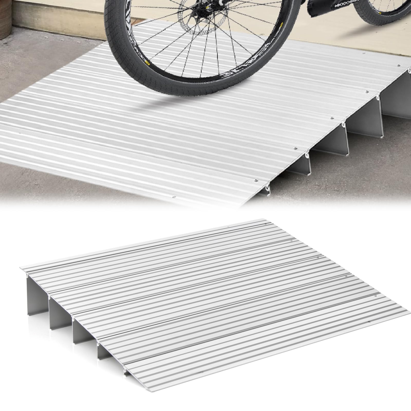 COSTWAY Rampe de Seuil de Porte de 13cm avec Hauteur Réglable, Rampes de Trottoir en Aluminium Surface Antidérapante Charge 317KG, pour Fauteuils Roulants, Déambulateurs, Scooters