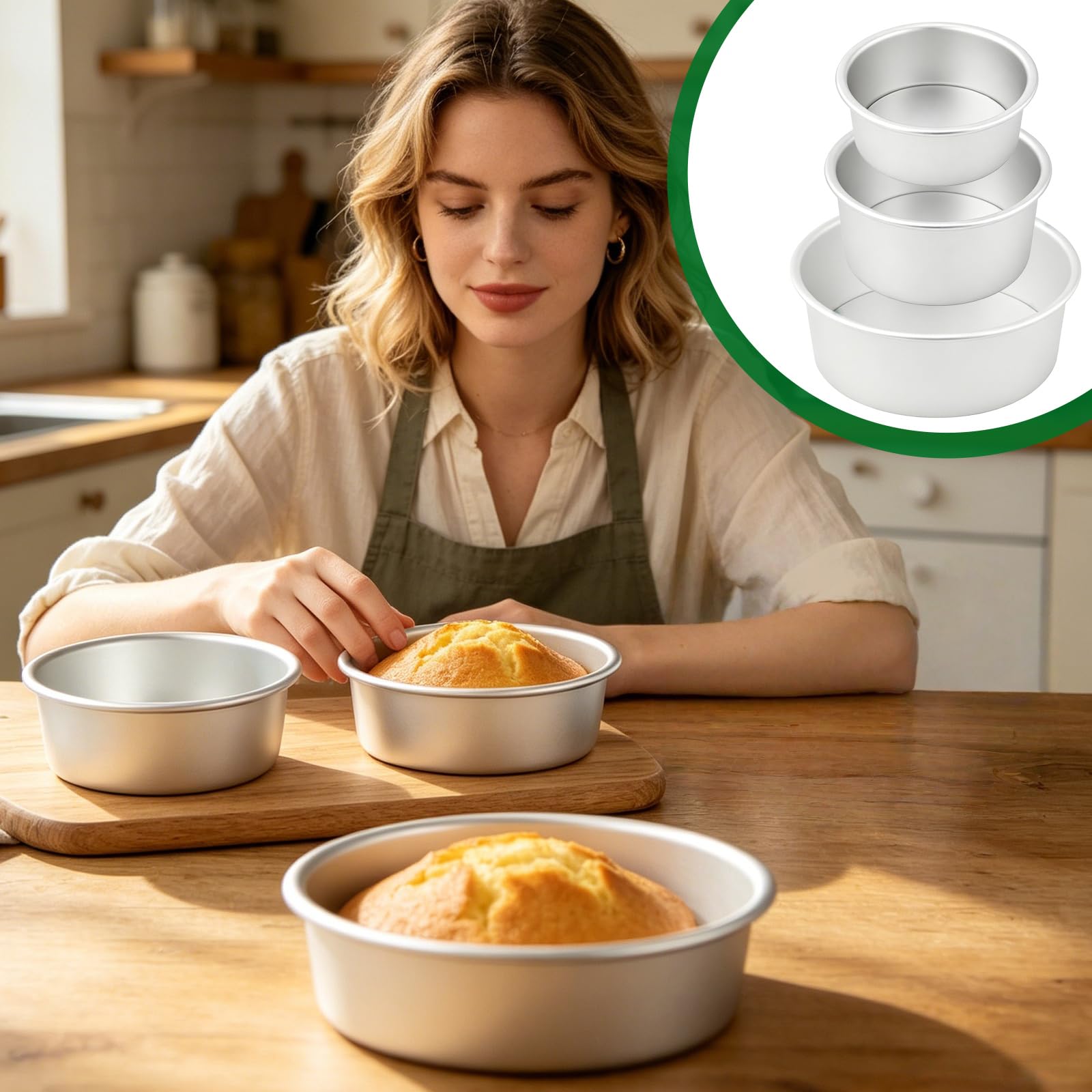 Lot de 3 moules à gâteau en aluminium anodisé (diamètre 10/15/20 cm) : moule en aluminium anodisé avec fond amovible, moule à gâteau rond pour gâteaux et tartes, argenté