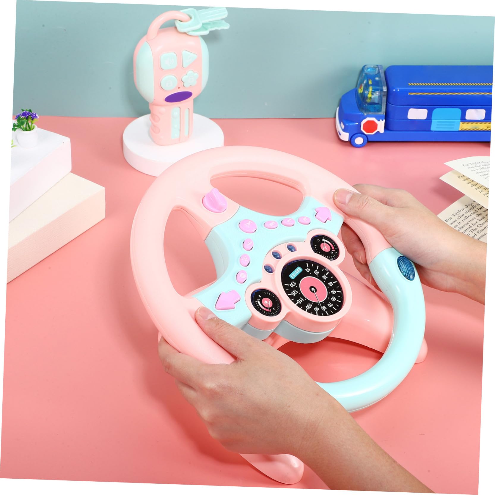 Giocattolo Sterzo Auto Simulato Rosa Luci, Suoni e Chiave